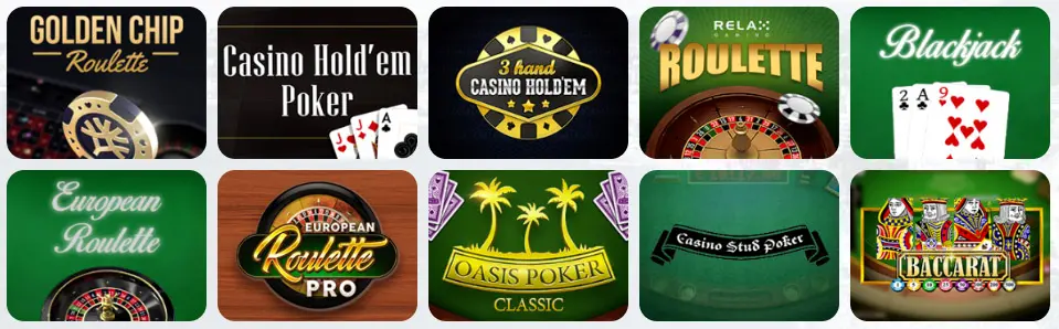 Jeux de table au SPIN GRANNY CASINO